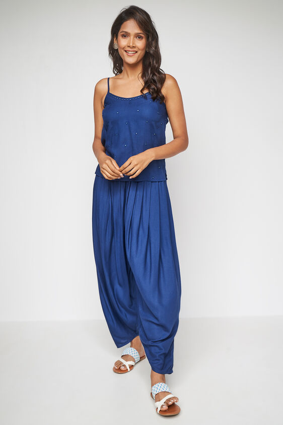 Blue Floral Top Dhoti With Overlay 3P Suit Set, Blue, image 6